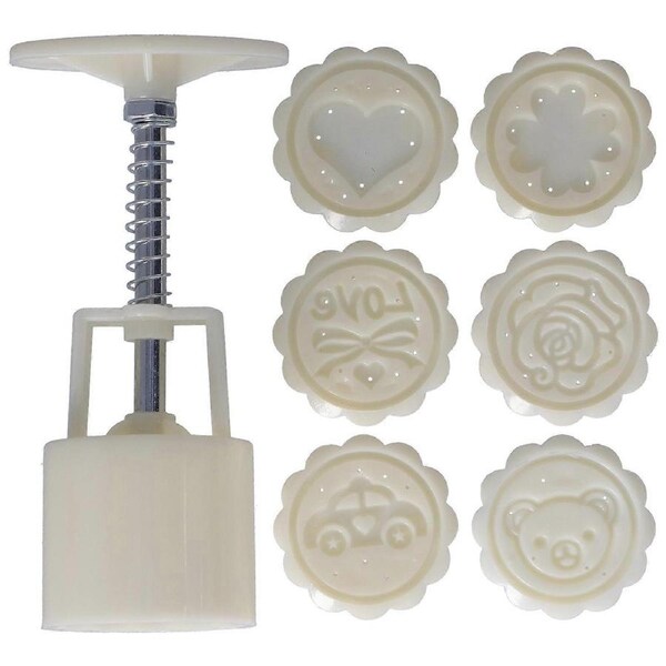 50g HandPress Mold Mooncake Dessert Biscuits Mold DIY Kitchen Baking Tool with 6 Round Stamps