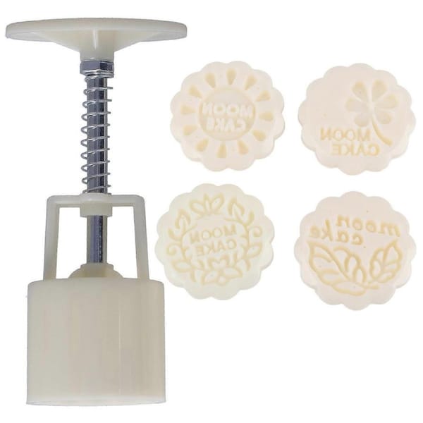 50g HandPress Moon Cake Mold DIY Biscuits Cake Dessert Pressing Mold with 4 Round Stamps