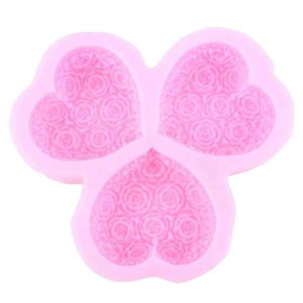 3 Cavity 3D Heart Shaped Silicone Mould Fondant Cake Baking Cupcakes DIY Molds Tool,Pink