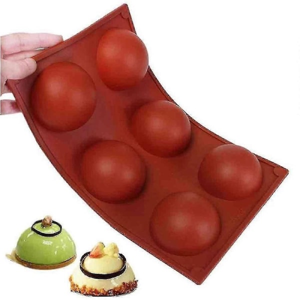 Large 6-Cavity Semi Sphere Silicone Mold, 2 Packs Baking Mold for Making Chocolate, Cake, Jelly, Dome Mousse - Brick red
