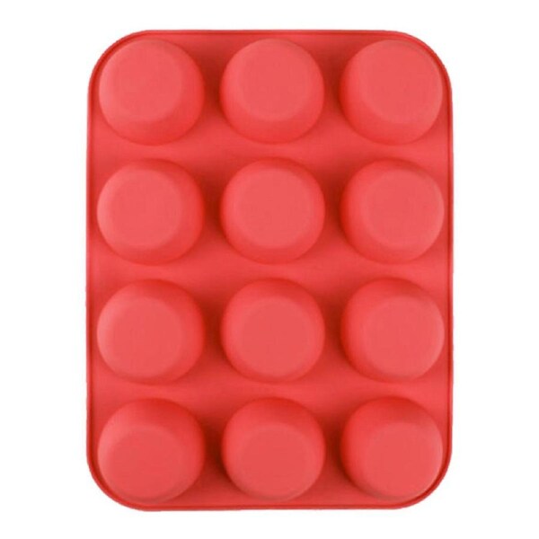 12 Cupcake Pan Soft Silicone Round Shape Easy Release Muffin Pan for Cupcake Muffin Gelatin Soap Candle , Red