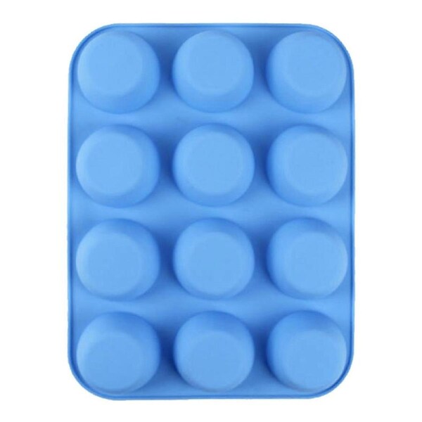 12 Cupcake Pan Soft Silicone Round Shape Easy Release Muffin Pan for Cupcake Muffin Gelatin Soap Candle ,Blue