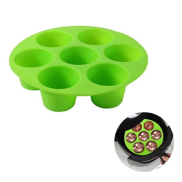 7 Hole Silicone Muffin Tray,Air Fryer Muffin Pans for Baking Cupcake Mold - Chocolate Mold Cupcake Maker (Green)