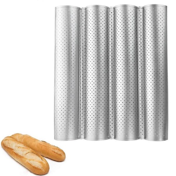 Nonstick Perforated Baguette Pan for French Bread Baking 4 Wave Loaves Loaf Bake Mold Oven Toaster Pan