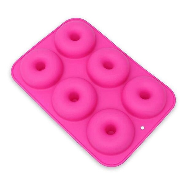 Silicone Donut Baking Pan Non-Stick Donut Mold Safe Baking Tray Maker for Cake Biscuit Bagels Muffins ,6-Cavity,Pink