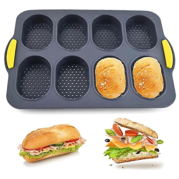 Silicone Bread Pan for Baking, Silicone Bread Mold Pan Mini Baguette Baking Tray Hot Dog Bun Pan with 8-hole Baguette Nonstick &Easy Clean&Heat Resist