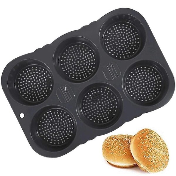 Hamburger Bun Molds Silicone Bread Maker Bun Pan with Holes, 4 Inch Mold Perforated Non-Stick Tray Tool Crispy Round Pan for Baking