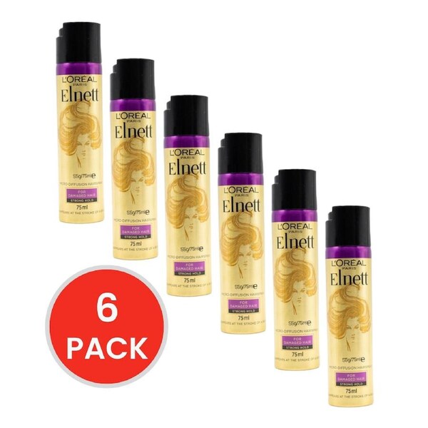 L'Oreal Hairspray For Damaged Hair Strong Hold 75mL (6 Pack)