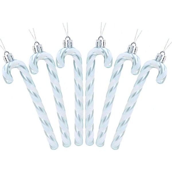 Catzon 6 Pcs Sparkling Candy Cane Christmas Ornaments with Golden Ropes-Ice Blue