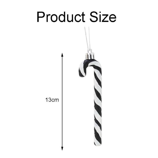 Catzon 6 Pcs Sparkling Candy Cane Christmas Ornaments with Golden Ropes-Black