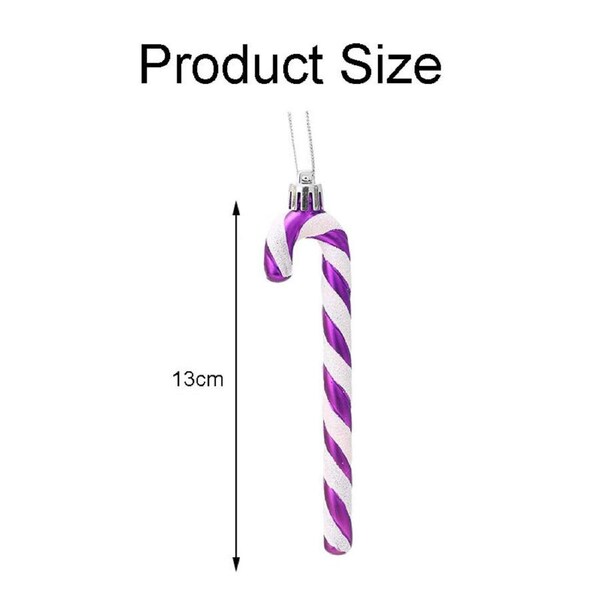 Catzon 6 Pcs Sparkling Candy Cane Christmas Ornaments with Golden Ropes-Purple