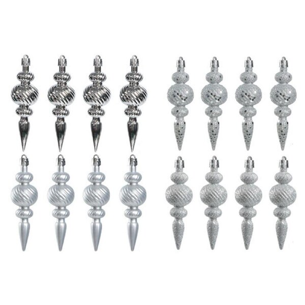 Catzon 16 Pcs Christmas Hanging Ornaments Shatterproof Plastic Finial for Holiday-Silver