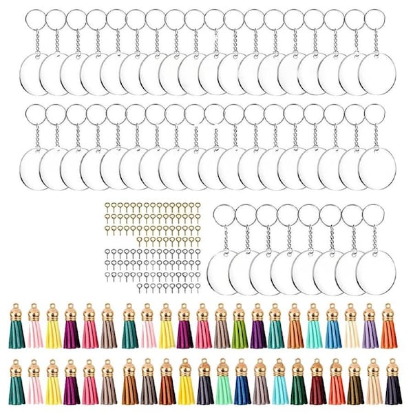 200x Acrylic Keyring Bulk Discs Keychain Blanks DIY