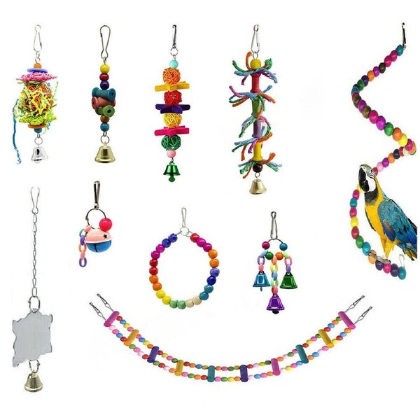 Bird Chewing Hanging Cockatiel Cage Toy Set 10pcs Parrot Swing Toys