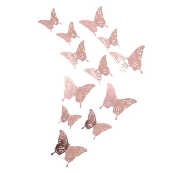 Catzon 12 Pcs 3D Butterfly Wall Decals 3 Sizes for Party Wedding Decor-E-RoseGold