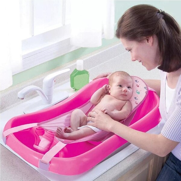The First Years Newborn to Toddler Bath Tub w/ Sling Baby/Infant Bathing Pink
