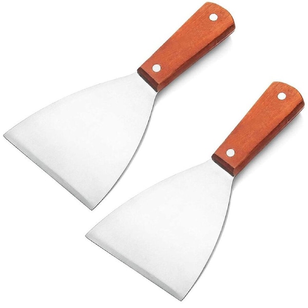 2PCS Stainless Steel Slant Grill Scraper Scraper Diner Flat Straight Blade