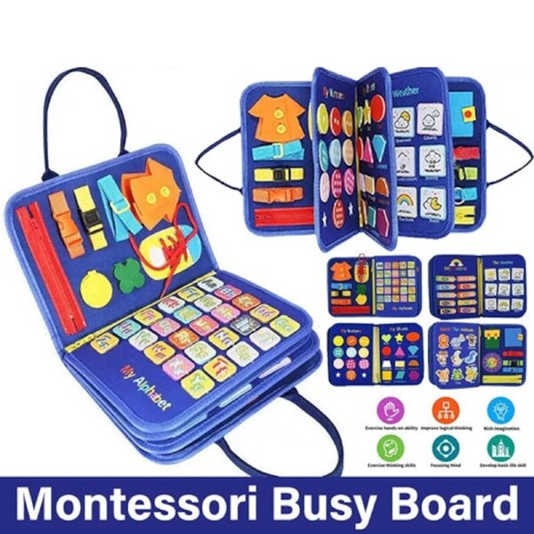 Magic Sensory Busy Board Kids/Toddler - Montessori Interactive Play Activity Toy - Blue 18m+