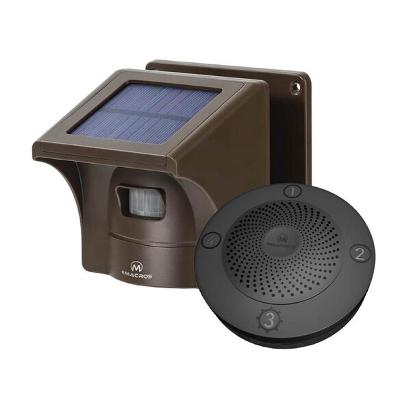 eMACROS Long Range Solar Wireless Driveway Alarm Outdoor Weather Resistant Motion Sensor & Detector-Security Alert System-Monitor & Protect Outside Property (1 Sensor 1 Receiver)