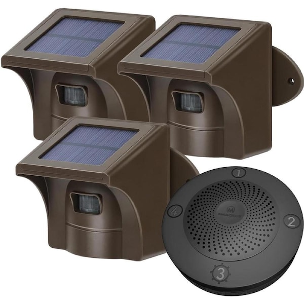 eMACROS Long Range Solar Wireless Driveway Alarm Outdoor Weather Resistant Motion Sensor & Detector-Security Alert System-Monitor & Protect Outside Property (1 Sensor 3 Receiver)