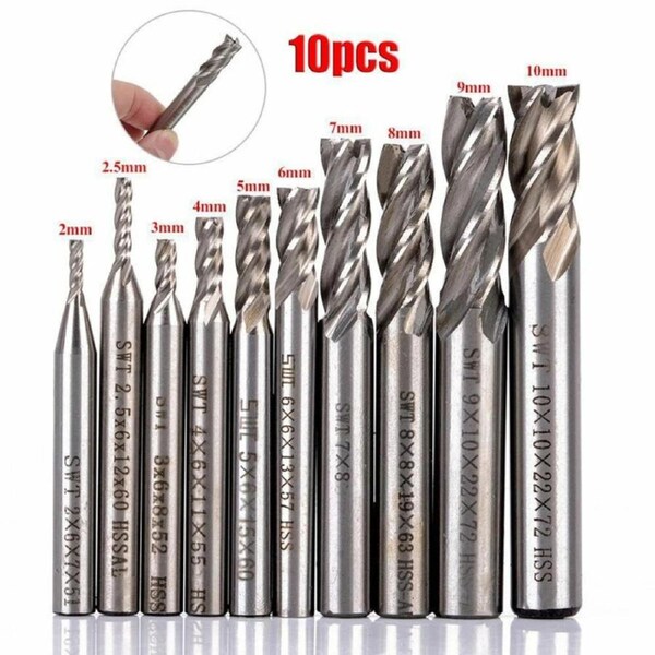 10PCS 4 Flute Milling Drill Bit Cutter End Mill CNC Tools 2-10mm Milling HSS