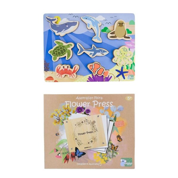 Koala Dream/Kaper Kidz Sea Animals Wooden Puzzle & Flora Flower Press Craft Kit