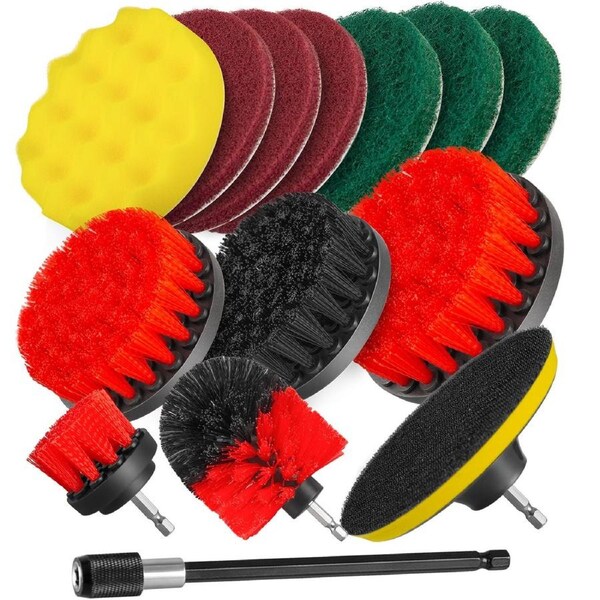 TOPEX 14-Piece Drill Brush Attachment Kit, 2-in-1 Clean & Polish Power Scrubber Set for Effortless Scrubbing