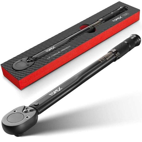 TOPEX 1/2" Torque Wrench, 20-220 Nm / 14.7-162.2 ft-lb, Dual Scale, Heavy Duty for Automotive & Mechanical Use