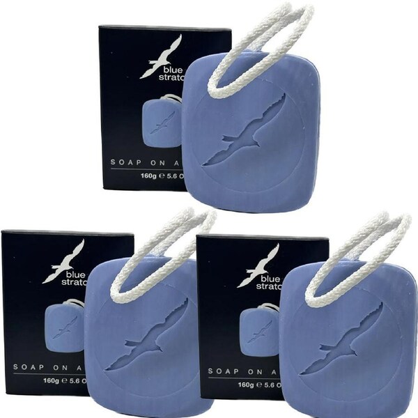 Blue Stratos Soap on a Rope 160g 3 Pack Set Classic Mens Fragrance