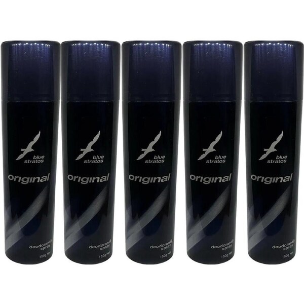 Blue Stratos Deodorant Spray 150g 5 Pack Long Lasting Fragrance Set