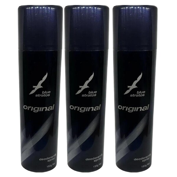 Blue Stratos Deodorant Spray 150g 3 Pack Long Lasting Fragrance Set