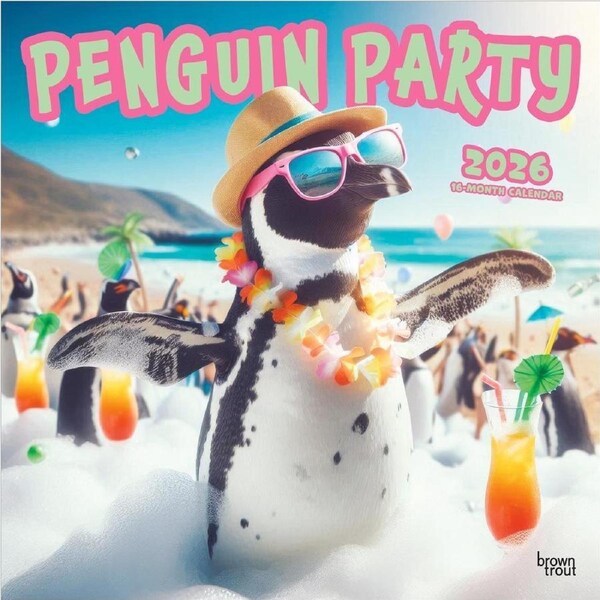 2026 Calendar Penguin Party 16-Month Square Wall, BrownTrout BT07256