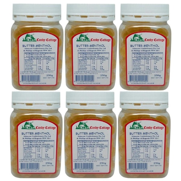 Candy Cottage Butter Menthol 6 x 250g Old Style Lollies Set Australian