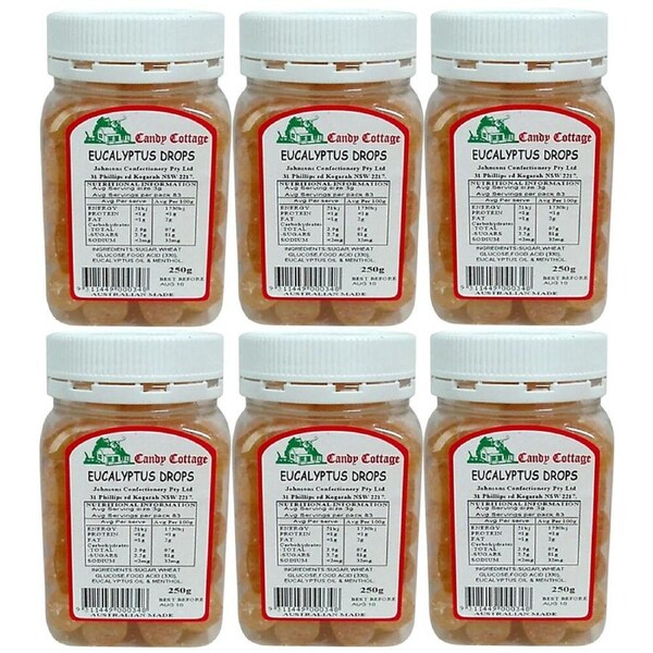 Candy Cottage Eucalyptus Drops 6 x 250g Lollies Set Made in Australia