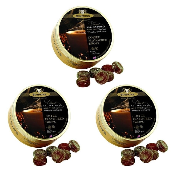Simpkins 3 x Coffee Flavoured Drops 200g Tin Sweets Candy Lollies