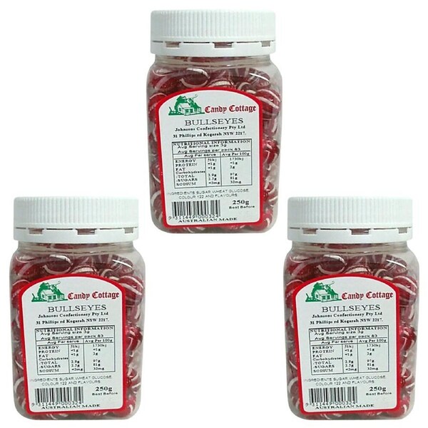 Candy Cottage Bullseyes 3 x 250g Old Style Lollies Set Australian