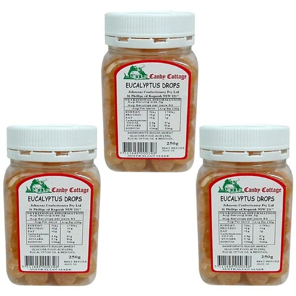 Candy Cottage Eucalyptus Drops 3 x 250g Old Style Lollies Set Australia