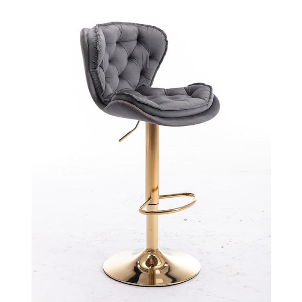 Dohety Velvet Grey and Gold Bar Stool