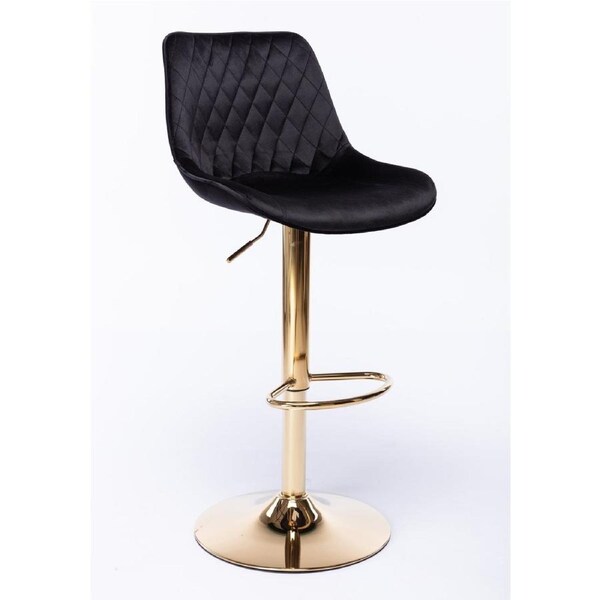Jorja Black Velvet and Gold Gas Lift Bar Stool