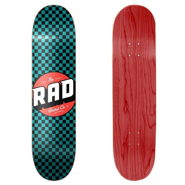 Rad Board Co Logo California Skateboard Deck Checkers Black/Teal Deck Width 8in