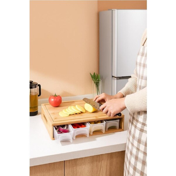 Bamboo Cutting Board Set with Graters & Containers – Food Prep Station