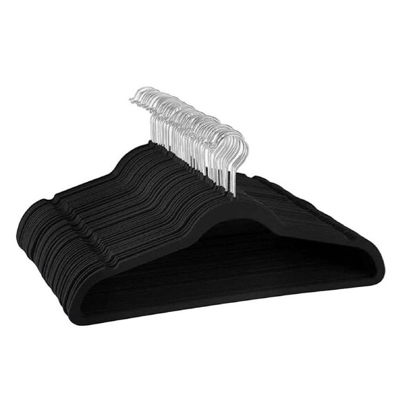 Garment Hangers Set 50PCS Flocking Style 45cm Black Non Slip Clothes Rack Closet