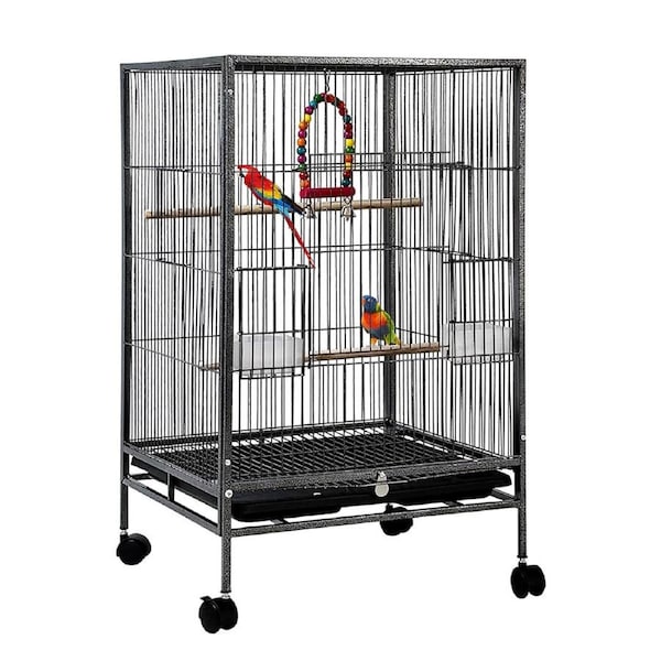 Bird Cage Parrot Aviary Pet Stand-alone Budgie Perch Castor Wheels 77cm