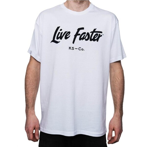 Killer Speed Co. Men Live Faster Tshirt Relaxed Fit Crew Neck White Size XXL
