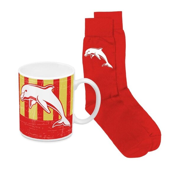 Redcliffe Dolphins NRL Coffee Mug Cup and Jacquard Knit Socks