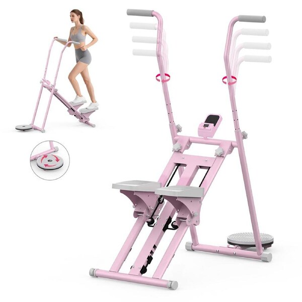 Advwin Vertical Climber Exercise Machine Multi-Function Adjustable Stair Stepper 120kg Capacity Pink&Purple