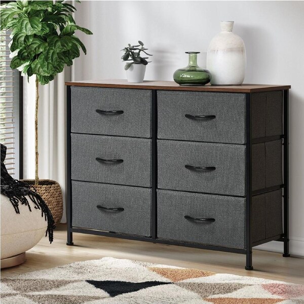 6 Chest of Drawers Oikiture Storage Cabinet Fabric Grey