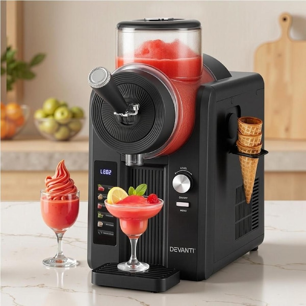 Devanti 6in1 Slushie Machine Ice Cream Maker 2L Frozen Smoothies Milkshakes Black