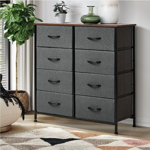 8 Chest of Drawers Oikiture Storage Cabinet Fabric Grey