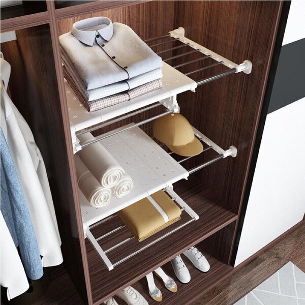 Expandable Storage Closet Rack Cabinet Wardrobe Organizer Kitchen Storage Shelf - 24cm x 42-65cm